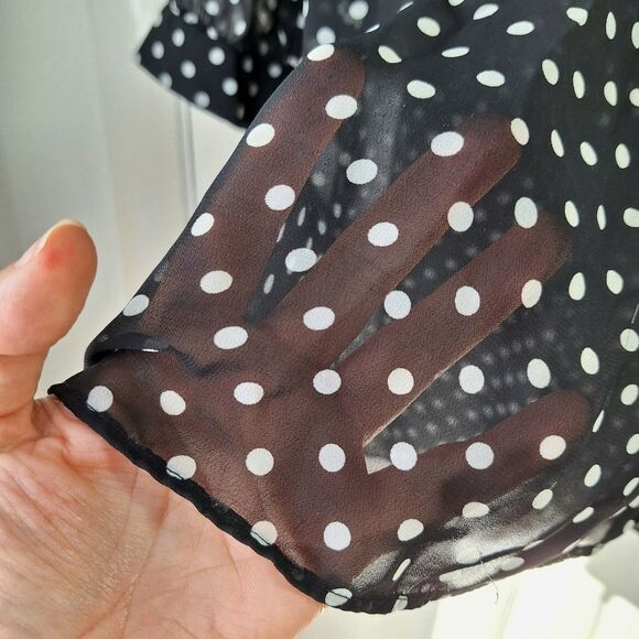 LC Lauren Conrad Sheer Black & White Button-Up Polkadot Puff Sleeve Blouse Sz XS - Picture 3 of 9